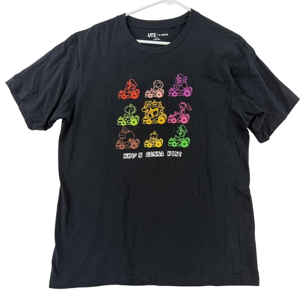 Uniqlo Mario Kart Shirt Mens Large Black Who's Gonna Win Tee T-Shirt UT Archive
